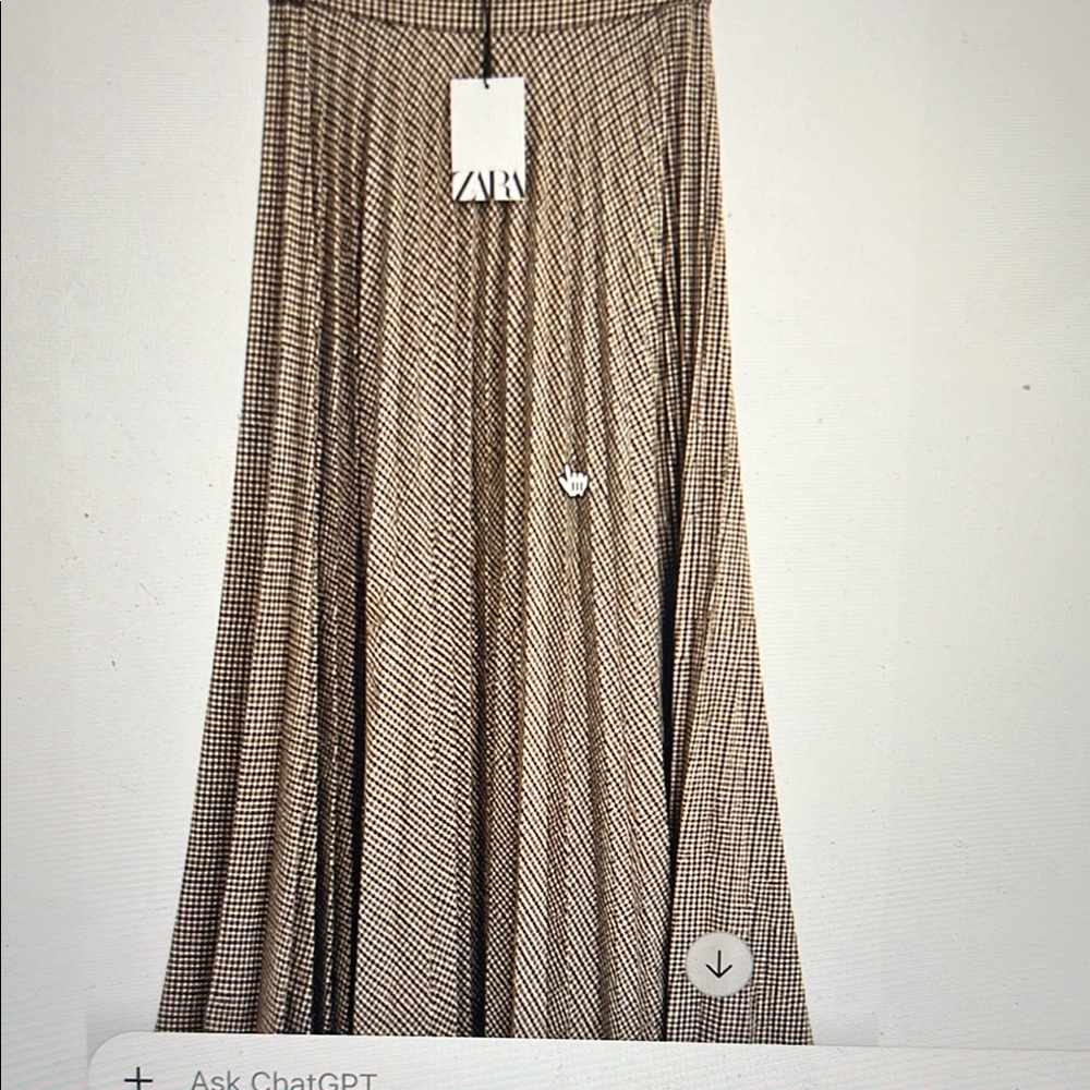 Zara Brown Plaid Pleated Maxi Skirt